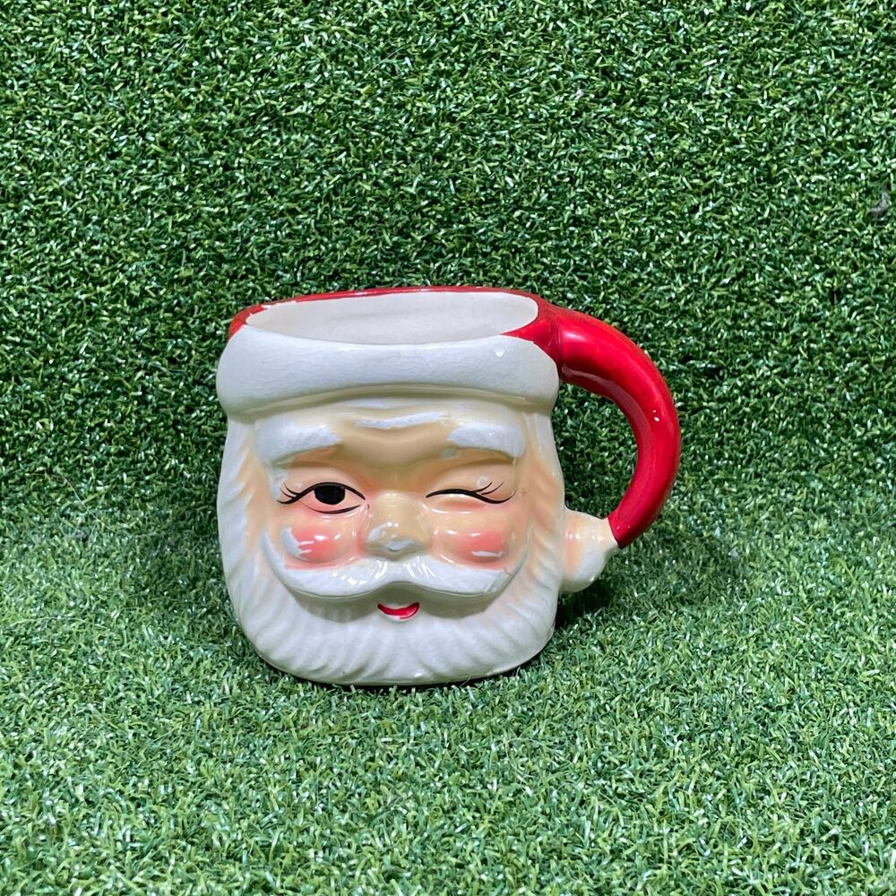 Vintage 3D Ceramic Winking Santa Claus Face Mug